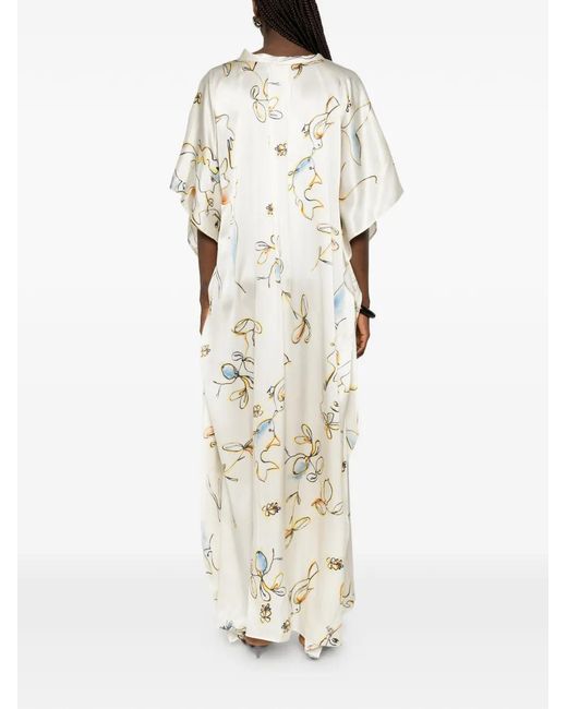 Dolci Follie White Floral-Pattern Maxi Kaftan