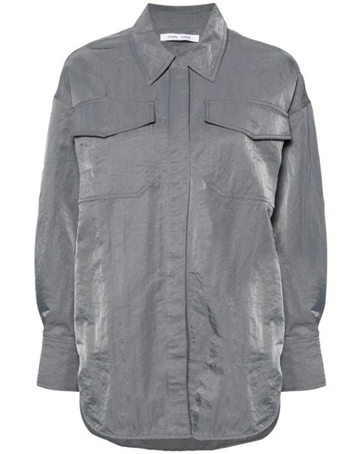 Samsøe & Samsøe Gray Gira Press-Stud Crinkled Shirt