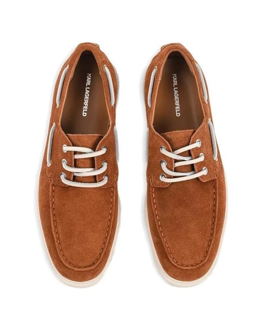 Karl Lagerfeld Brown Suede Boat Shoes for men