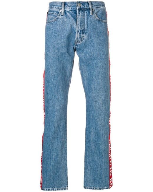 Calvin Klein Logo Stripe Jeans in Blue for Men | Lyst Australia