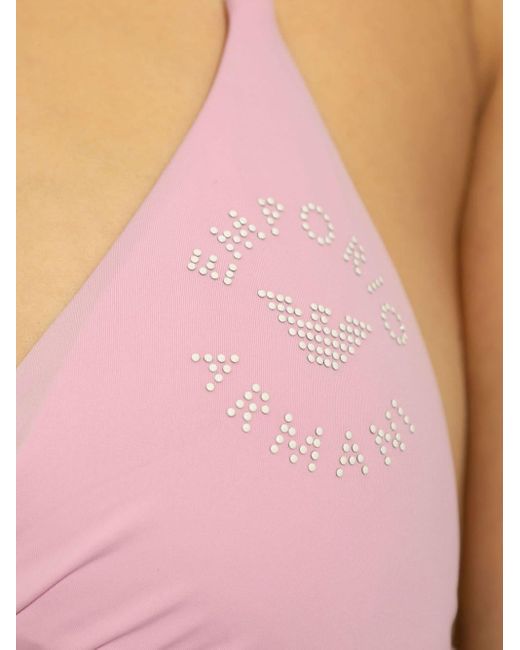 Bikini à logo imprimé Emporio Armani en coloris Pink