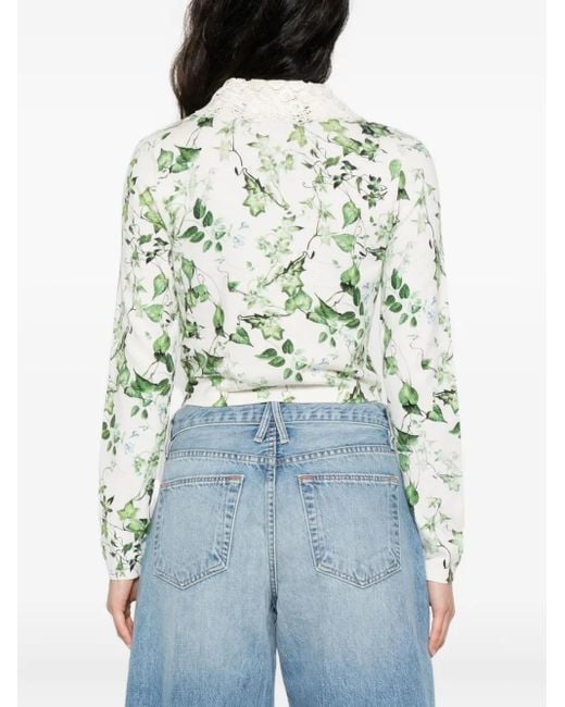 Alice + Olivia White Carson Lace-Collar Cardigan