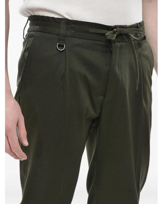 Paolo Pecora Green Brera Drawstring-Fastening Pleated-Detailing Trousers for men