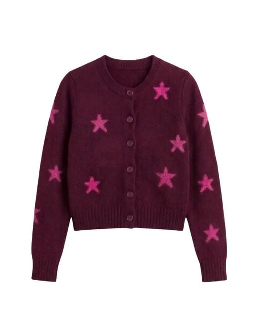 Chinti & Parker Purple Star-Intarsia Round-Neck Cardigan