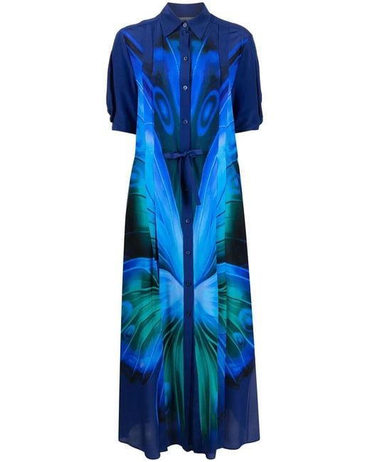 Alberta Ferretti Blue Abstract-Print Shirtdress