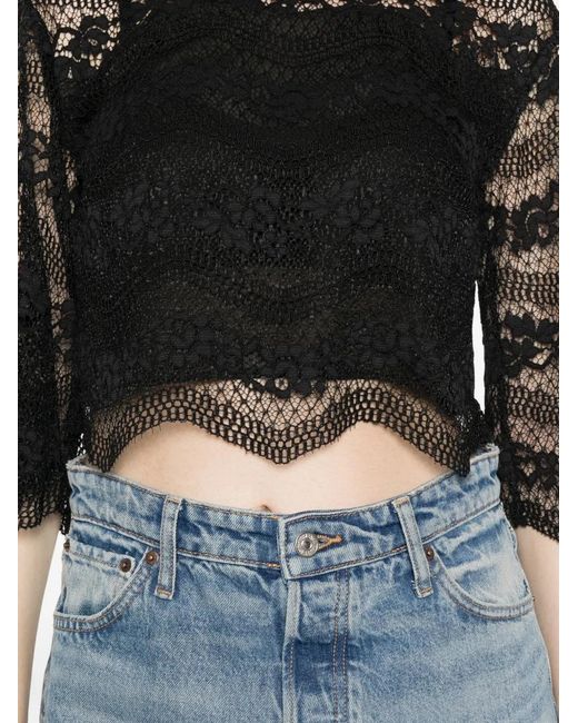 Twinset Black Macramé Lace Blouse