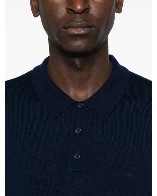 Michael Kors Blue Merino Wool Knit Polo Shirt for men
