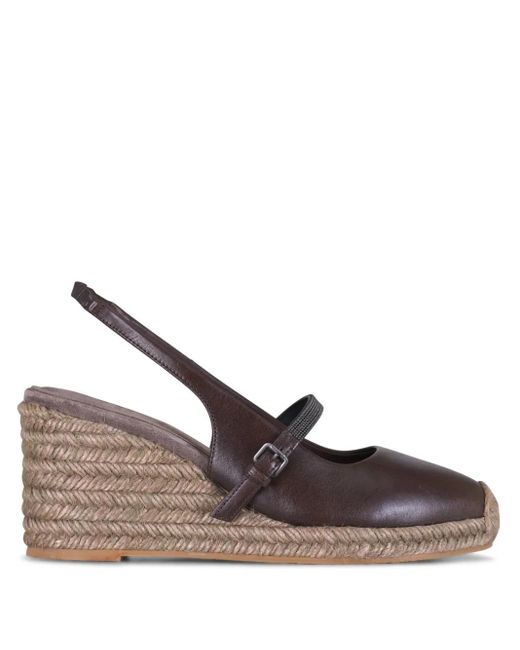 Brunello Cucinelli Brown Leather Precious Strap Espadrille Wedges 60