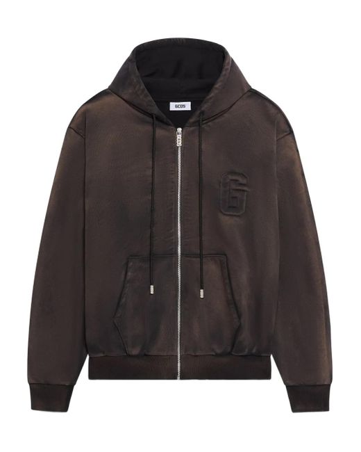 Gcds Black Logo-Embossed Zip-Up Hoodie for men