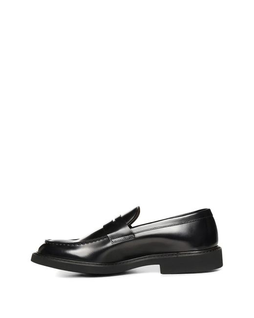 Doucal's Black Leather Penny Loafers for men