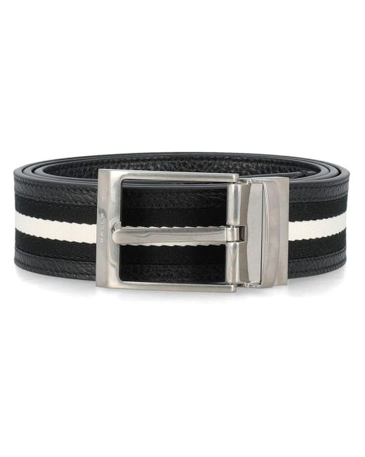 Bally Black Shiffie 35mm Striped Belt for men