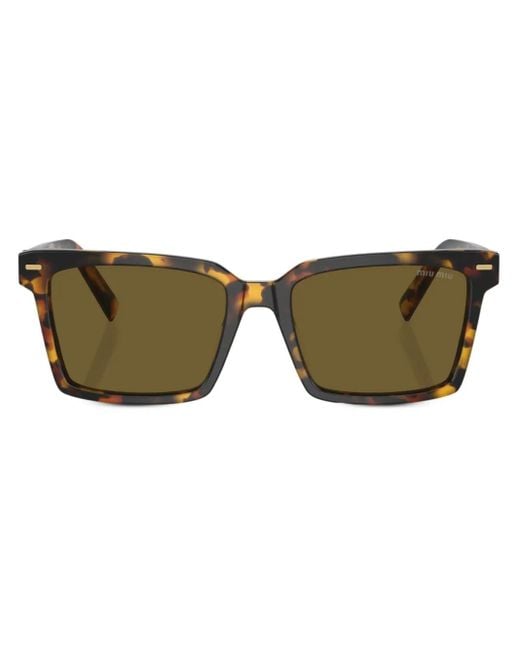 Miu Miu Brown Tortoiseshell-Effect Square-Frame Sunglasses