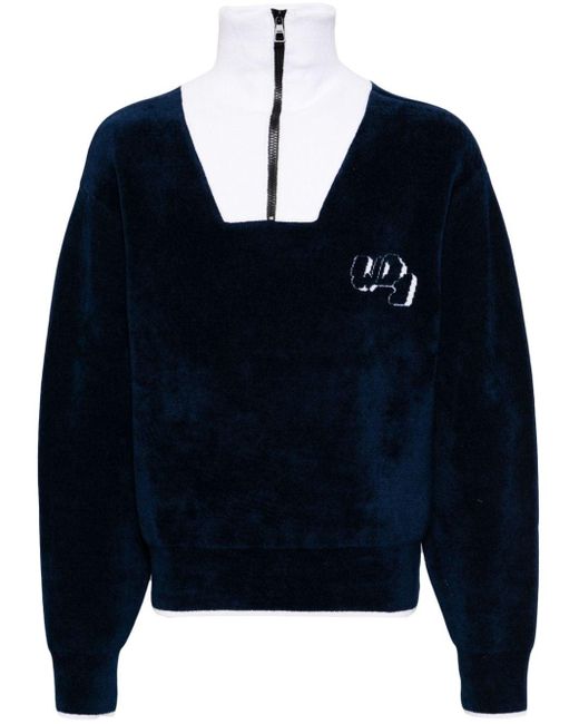 we11done Blue Logo-appliqué Zip-up Sweatshirt for men