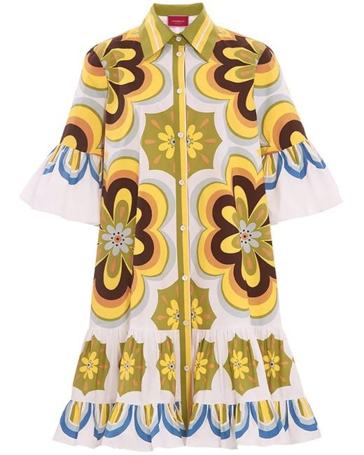 LaDoubleJ Yellow Floral-print Cotton Dress