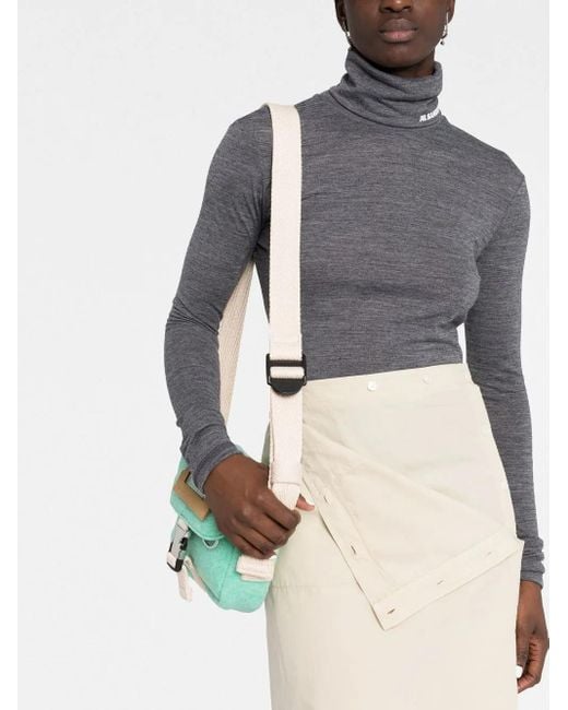 【JIL SANDER ロングスリーブカットソー グレー】 Jil Sander レディース グレー ファンネルネック ロングスリーブトップ
