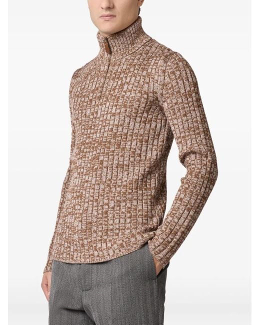 Tod's Brown Ribbed Half-Zip Sweater for men