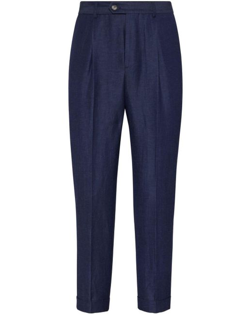 Brunello Cucinelli Blue High-waist Tapered Trousers for men
