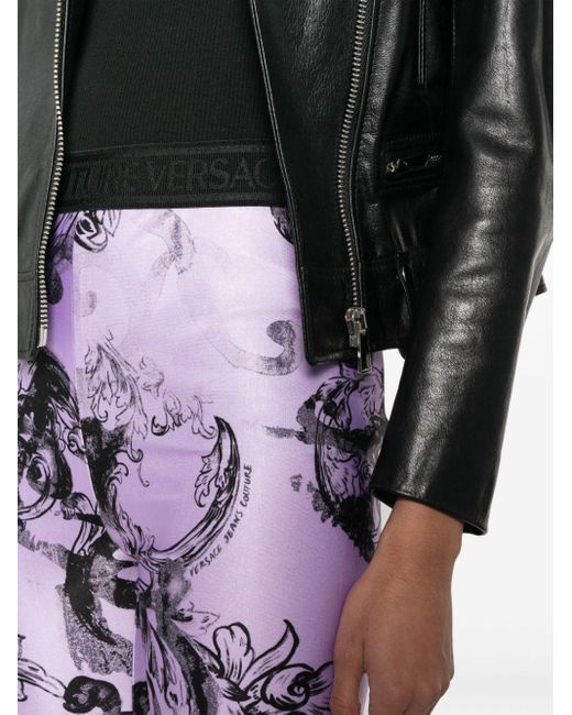 Versace Purple Logo-waistband Graphic-print legging