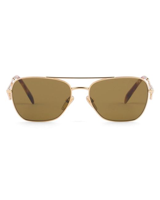 Prada Natural Triangle-logo Pilot-frame Sunglasses