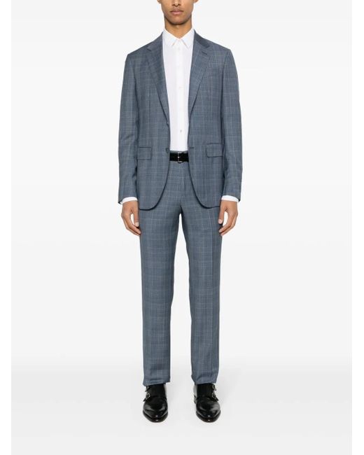 Zegna Blue Checked Single-Breasted Suit for men