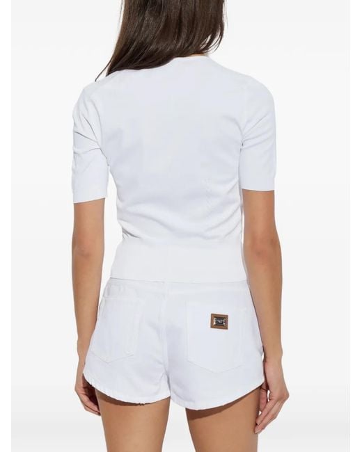 Dolce & Gabbana White T-Shirt À Logo Dg Brodé