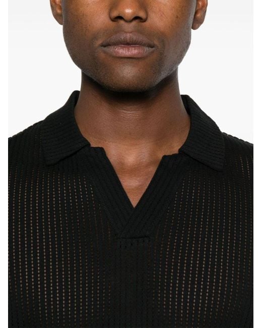 Sunspel Black Linear Mesh Design Polo Shirt for men