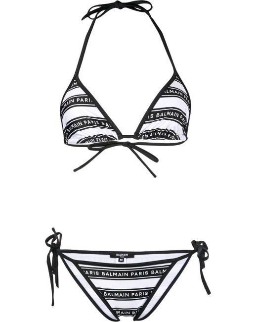 Balmain Logo Stripe Two-piece Bikini in Black | Lyst Canada