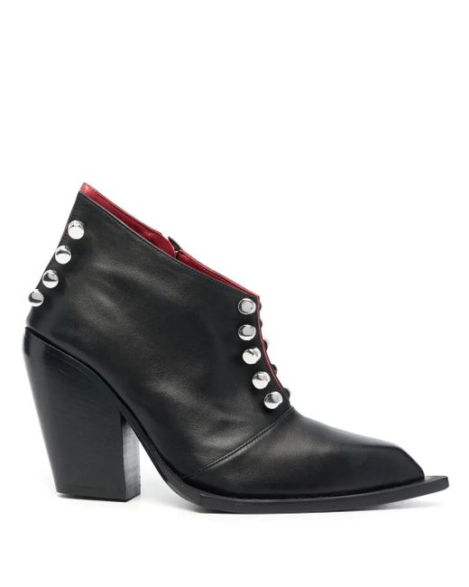 HARDOT Black Stud-Embellished Pointed Boots
