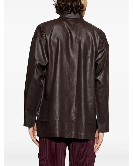 Homme Plissé Issey Miyake Brown Long-Sleeved Buttoned Shirt for men