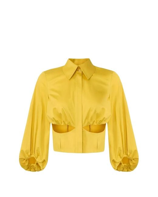 Elisabetta Franchi Yellow Balloon-Sleeves Cut-Outs Shirt