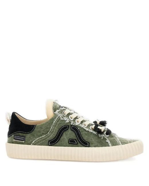 Springa Green Canvas Frayed-Trim Sneakers for men