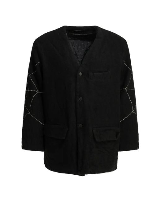Kapital Black Embroidered Collarless Jacket for men