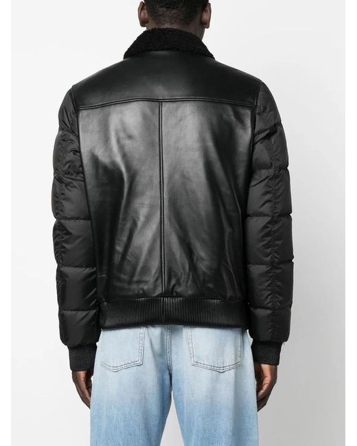 Philipp Plein Black Logo-Print Padded Leather Jacket for men