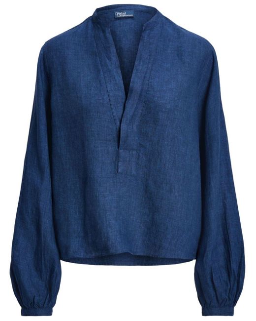 Blusa con cuello en V Polo Ralph Lauren de color Blue
