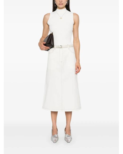 Totême  White Contrast-Stitching Midi Skirt
