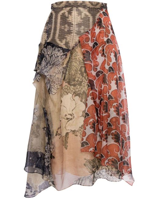 Biyan Brown Patchwork High-waisted Skirt