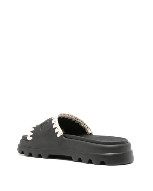 Mou Black Logo-Embossed Slides