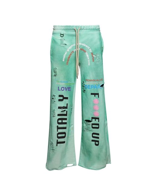 Astrum Green Distressed Graphic-Print Track Pants for men
