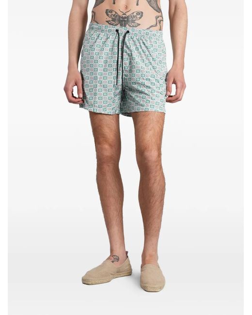 Tagliatore Blue Geometric-Print Drawstring Swim Shorts for men
