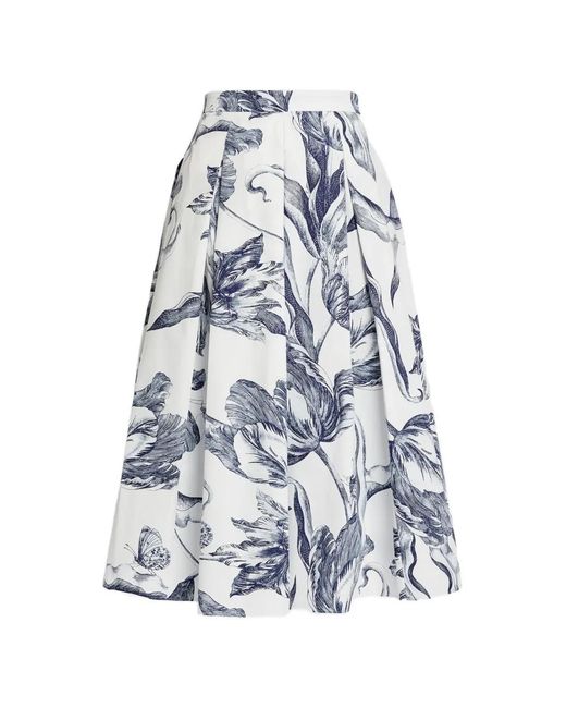 Erdem Blue Jupe Mi-Longue Plissée À Fleurs