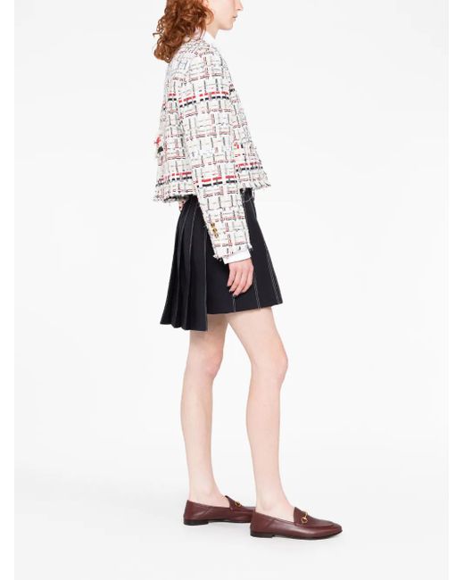 Thom Browne White Rwb Stripe Deconstructed-Design Tweed Jacket