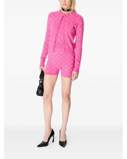 MARINE SERRE Pink Moon-Jacquard Knitted Shorts