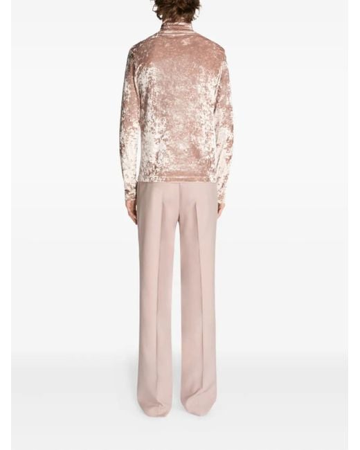 Dries Van Noten Pink Velvet High-Neck T-Shirt for men