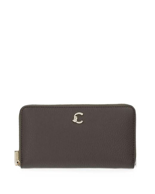 Coccinelle Gray Logo-Plaque Pebbled-Leather Wallet