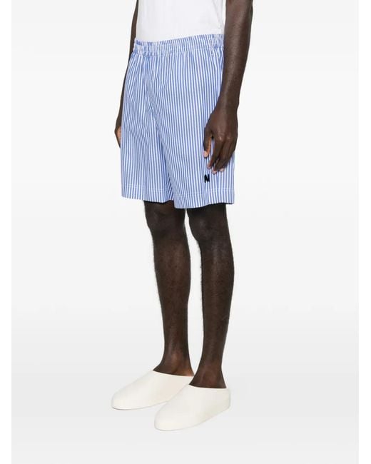 MSGM Blue Striped Logo-Patch Shorts for men