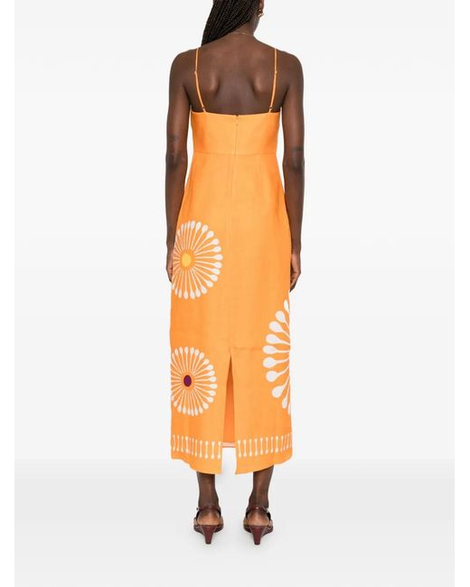 Cala De La Cruz Orange Paloma Graphic-Print Midi Dress