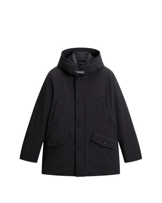 Woolrich Black Hooded Multi-Pockets Parka for men