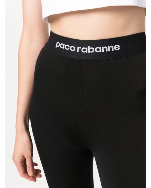 Rabanne Black Logo-Waistband High-Waisted Leggings