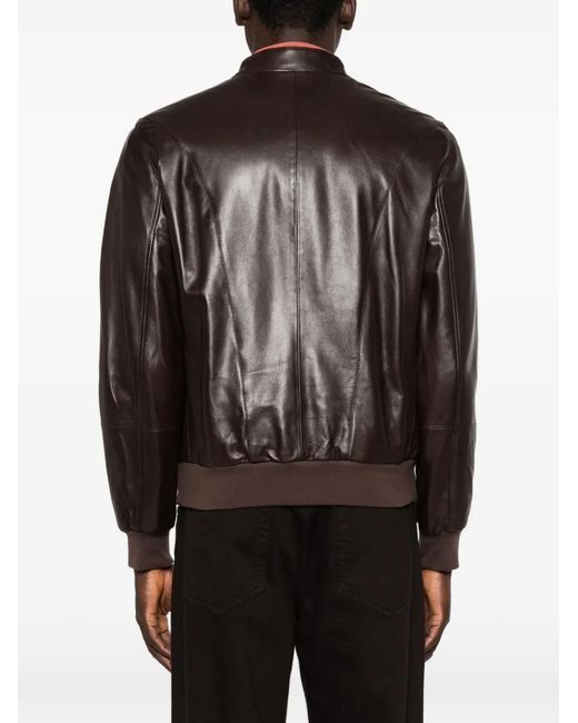 Brunello Cucinelli Brown Leather Zip Jacket for men
