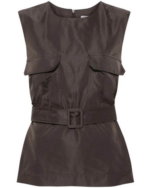 P.A.R.O.S.H. Gray Sleeveless Belted Top